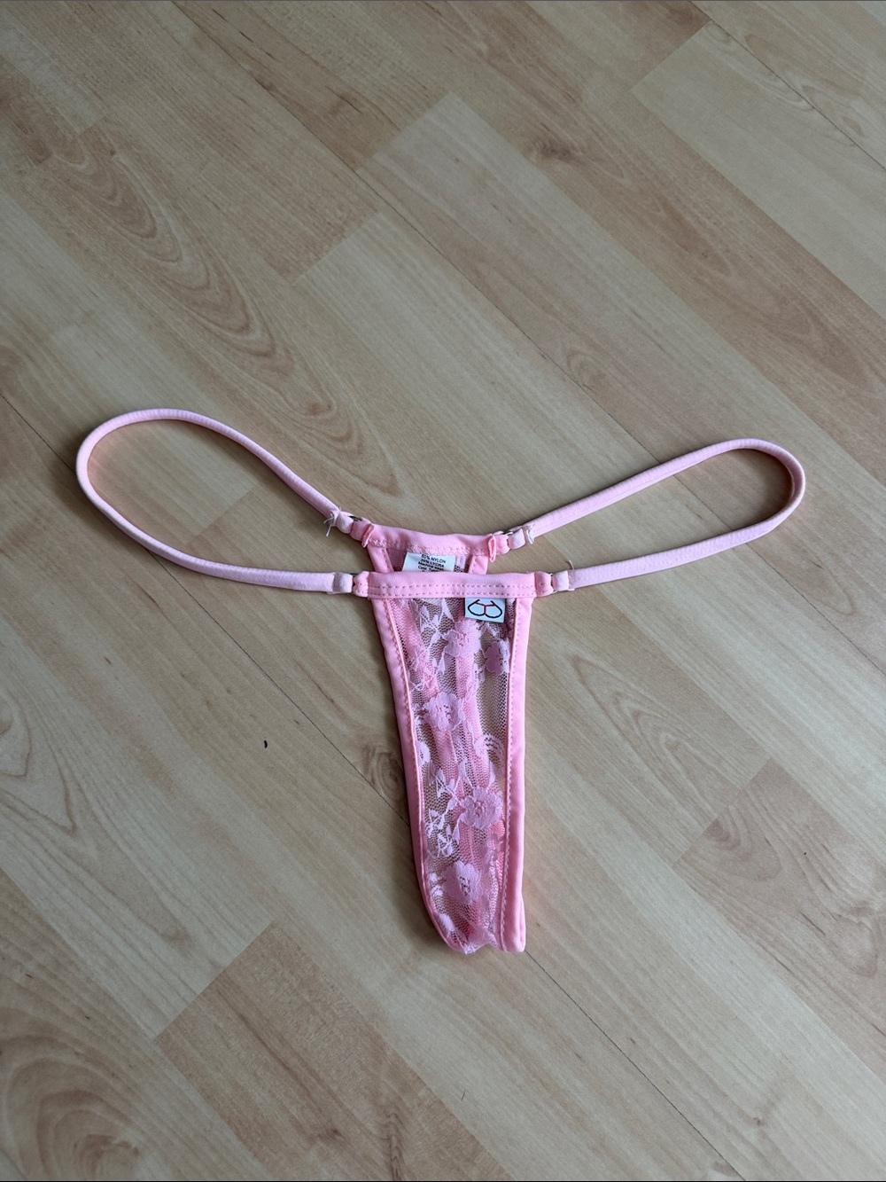 Wicked Temptations Pink Sheer Lace Thong Bikini Bottom